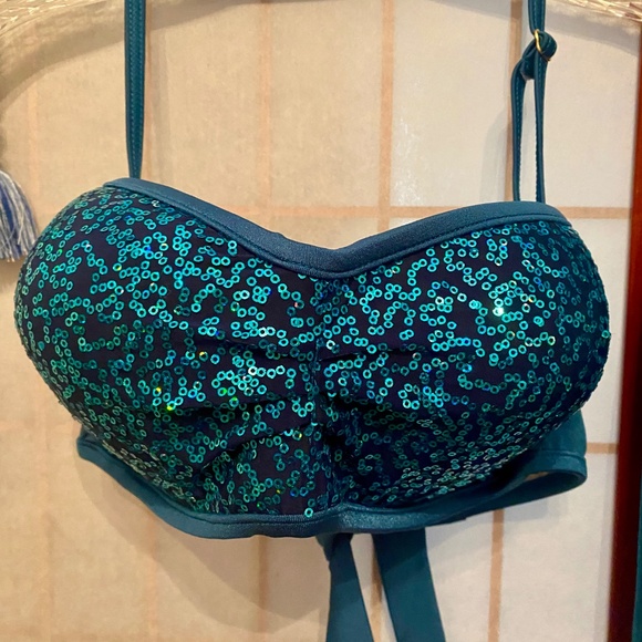 Venus 4 piece NWOT bikini skirt/dress set Teal sequin - Picture 2 of 16